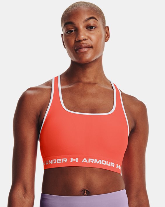 Women's Armour® Mid Crossback Sports Bra, Orange, pdpMainDesktop image number 2